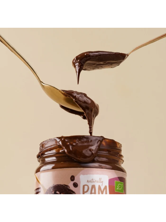 Traškus migdolų kremas su kava ir kakava Naturally Pam Crunchy Nut