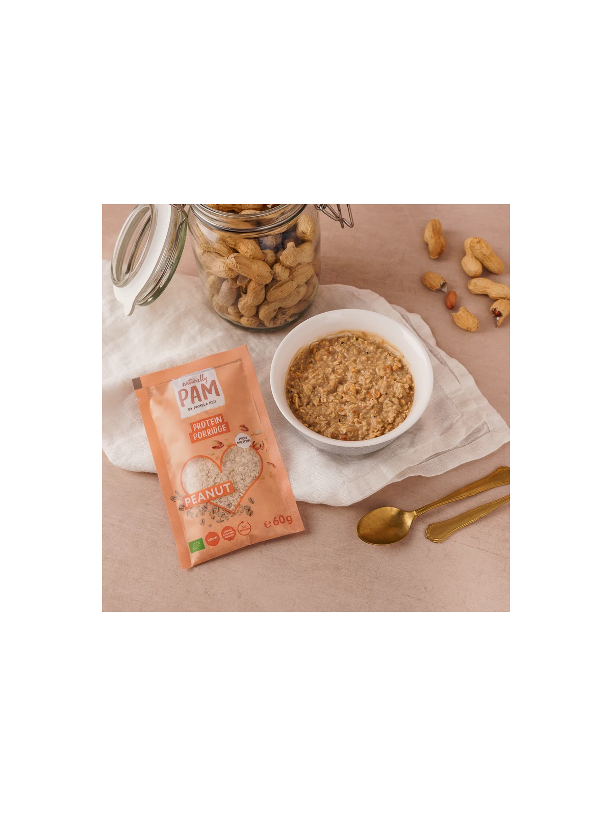 Baltyminė avižinė košė su žemės riešutais Naturally Pam Protein Porridge Peanut