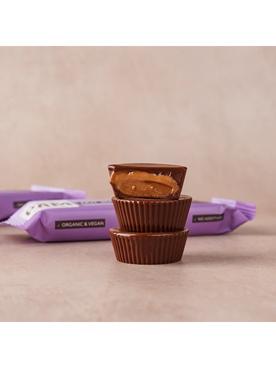 Šokoladiniai saldainiai su migdolų kremu Naturally Pam Nut Butter Cups Caramelized Almonds