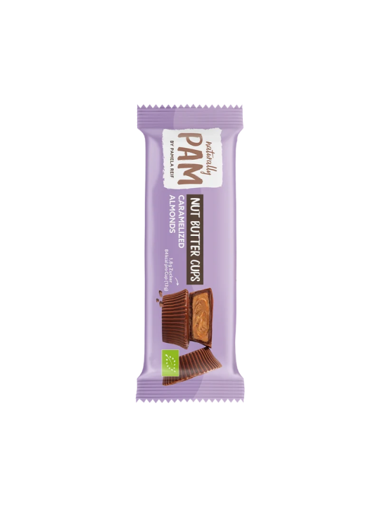Šokoladiniai saldainiai su migdolų kremu Naturally Pam Nut Butter Cups Caramelized Almonds