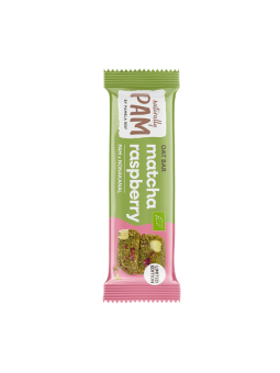Avižų batonėlis su matcha ir avietėmis Naturally Pam Oat Bar