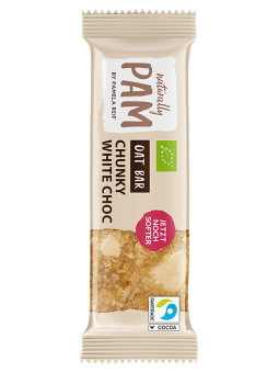 Avižų batonėlis su baltais kakavos sviesto gabalėliais Naturally Pam Oat Bar