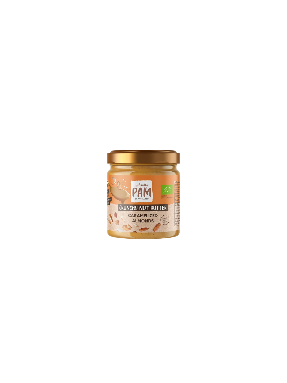Traškus migdolų kremas su karamelizuotais migdolais Naturally Pam Crunchy Nut Butter